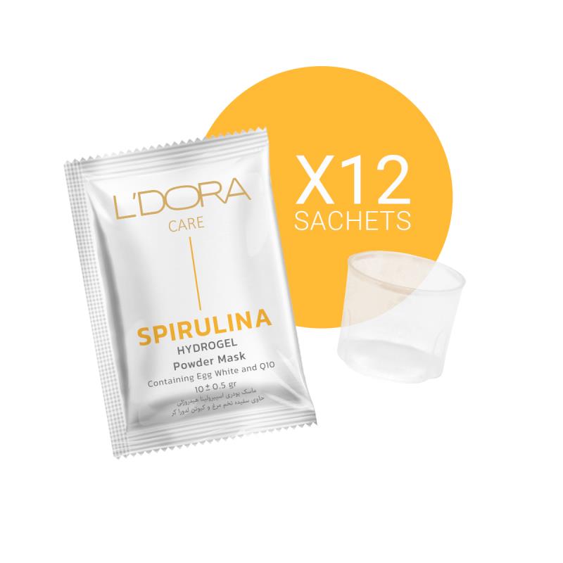 L’DORA HERBAL SPIRULINA HYDROGEL POWDER MASK CONTAINING EGG WHITE AND Q10, 12 PCS