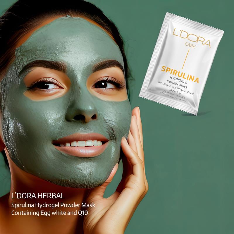 L’DORA HERBAL SPIRULINA HYDROGEL POWDER MASK CONTAINING EGG WHITE AND Q10, 12 PCS
