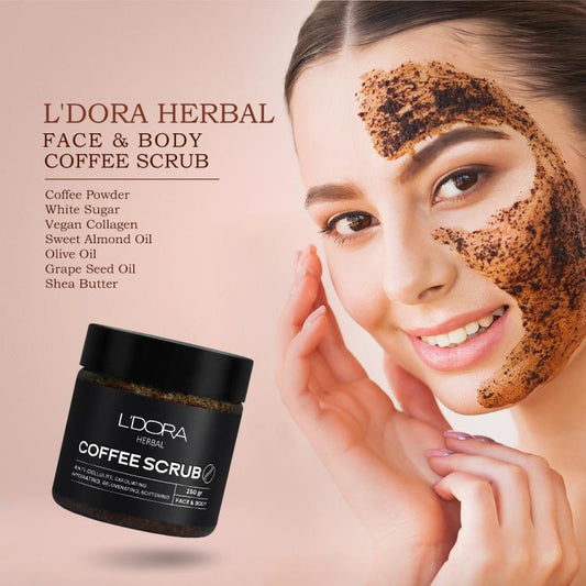 L'DORA HERBAL FACE & BODY COFFEE SCRUB, 250 gr